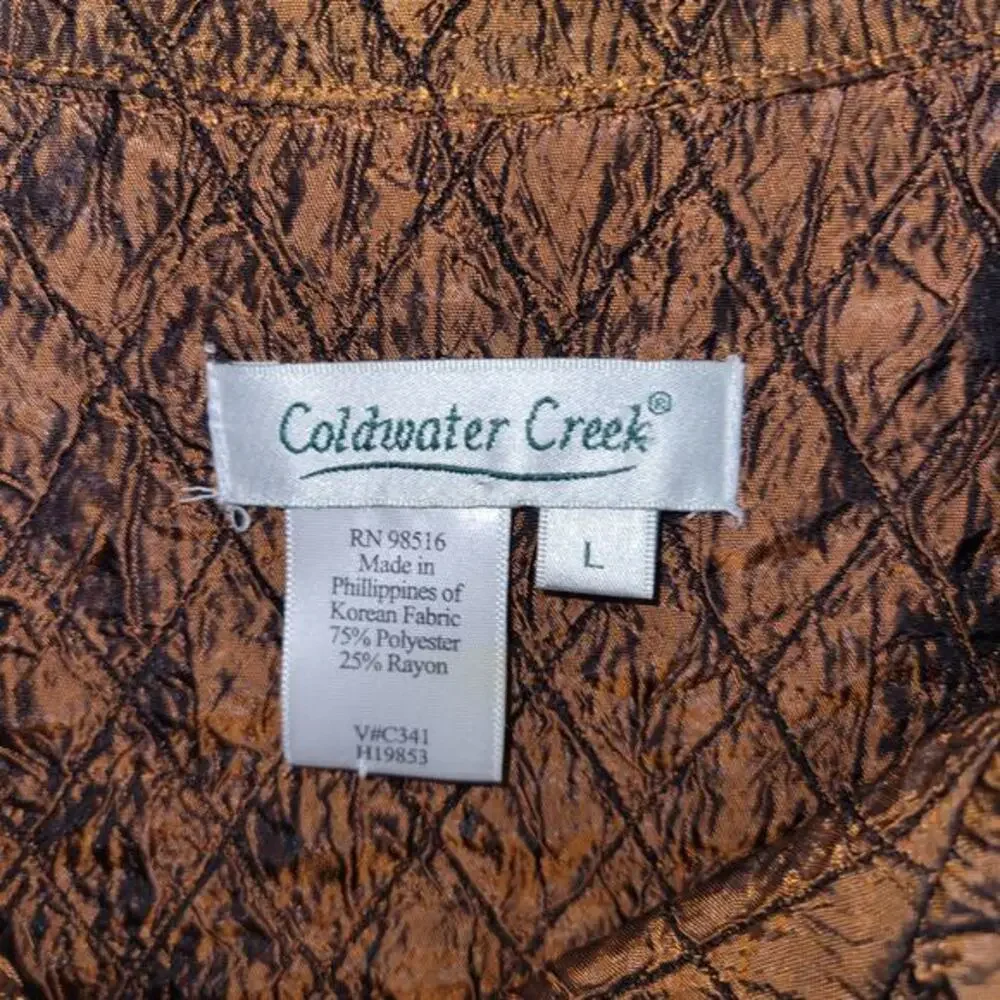 Coldwater Creek Womens Blazer‎ Size Large Bronze Brown Crinkle Fabric Jacket